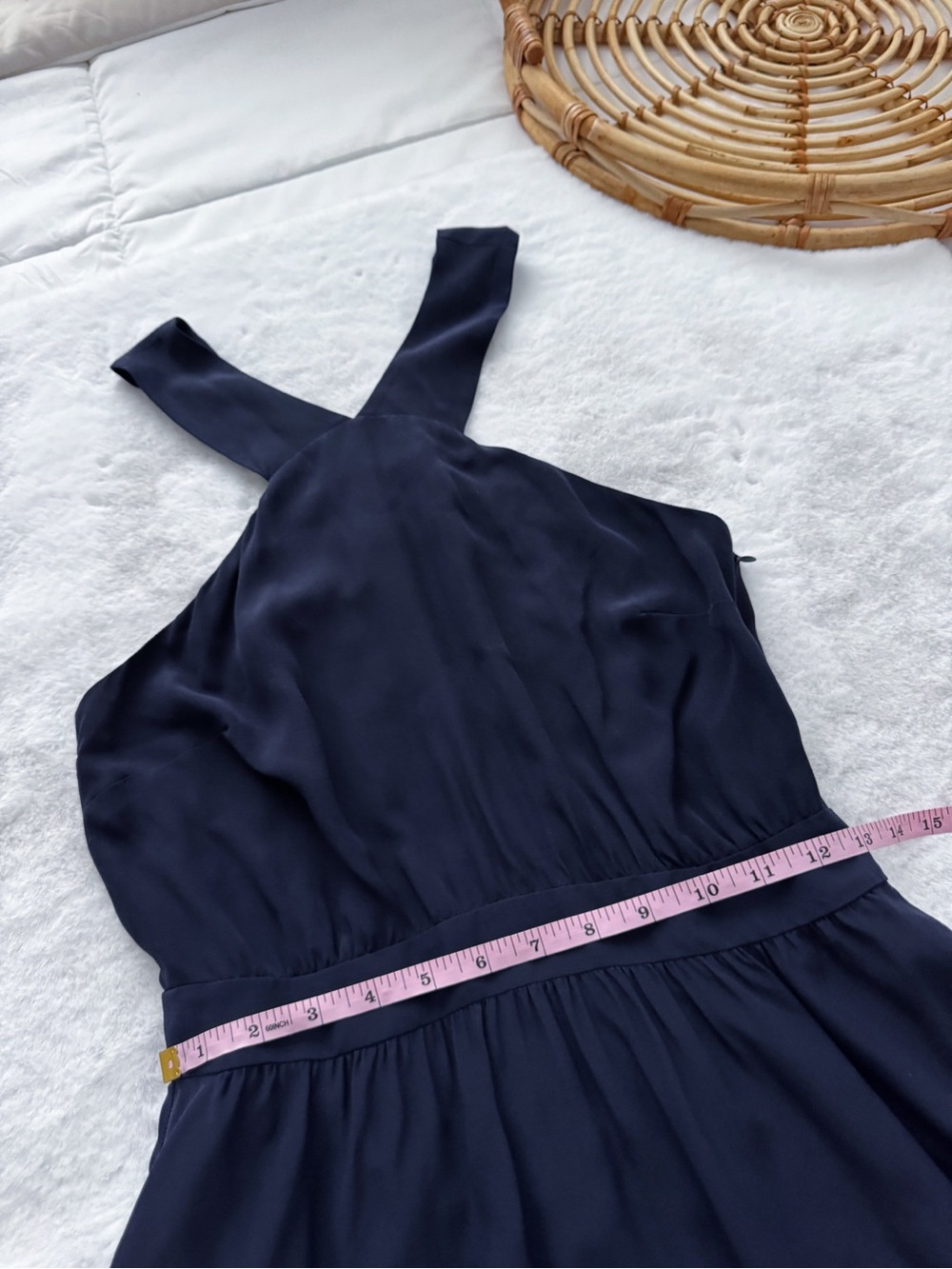 Sezane Editions Alma Silk Mini Dress Navy Blue Halter Open Back Ruffle - Picture 12 of 12